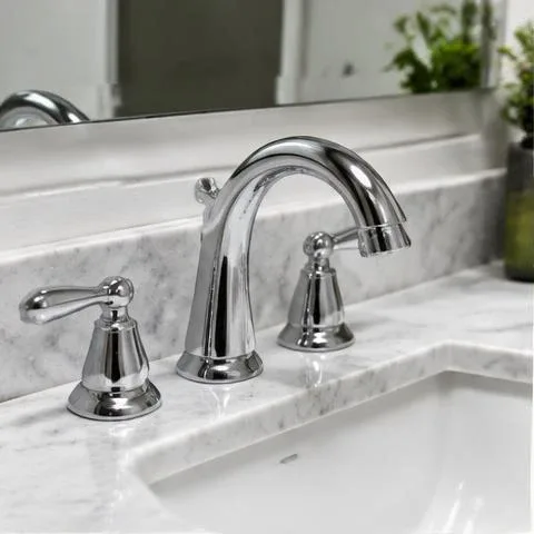 Installed bathroom faucet and sink